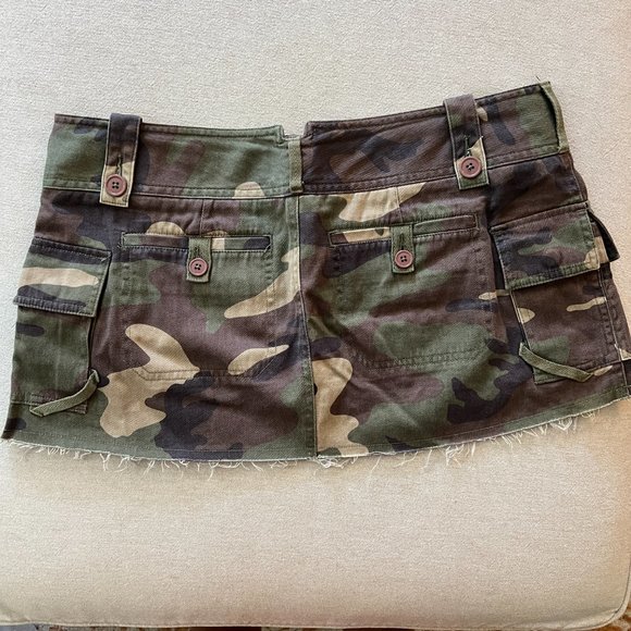 *RARE* EUC Moda International Camo Cargo Mini Skirt Sz 12 Green Brown - Picture 8 of 10